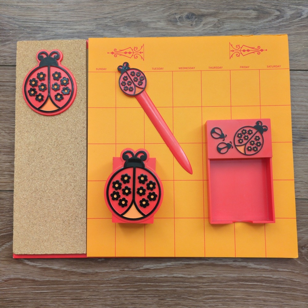 Vtg 70s Ladybug Desk Organizer Set Retro Stationery Office Decor MCM Springbok‎